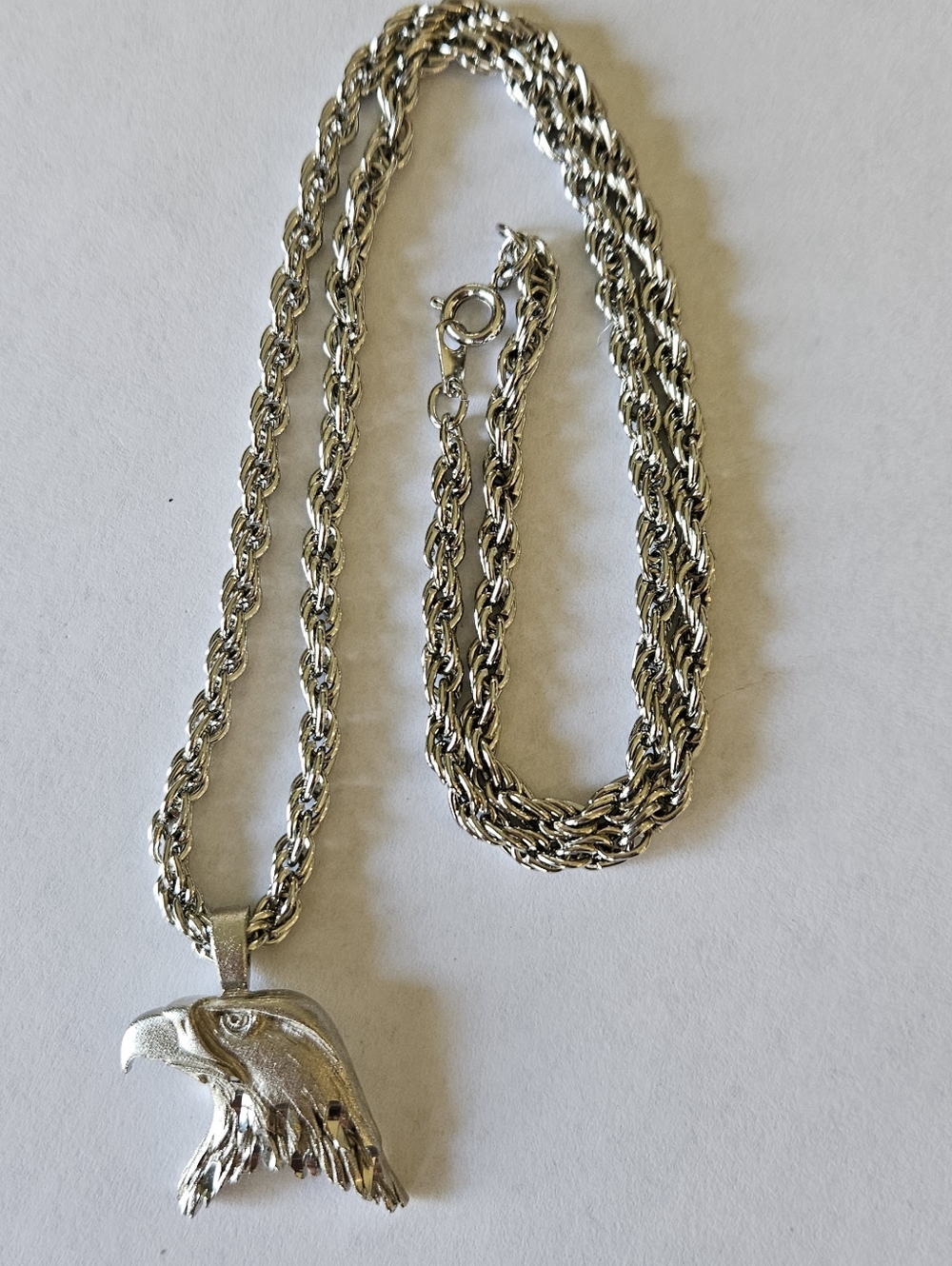 TM Bald Eagle Head Pendant Necklace Bird of Prey Silver Pewter Tone Signed